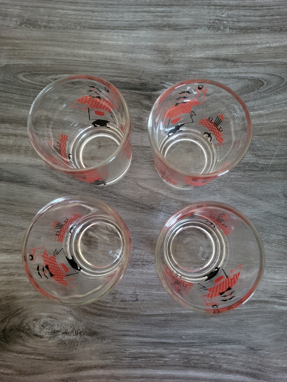 Vintage Hazel Atlas Enameled Double Shot Glasses Set Of 4 MCM - Picture 3 of 8